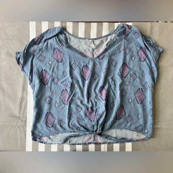 4/$20 🦋 Vintage Y2K 90s Mud Tie Front Crop Top Blouse XL - Picture 2 of 8